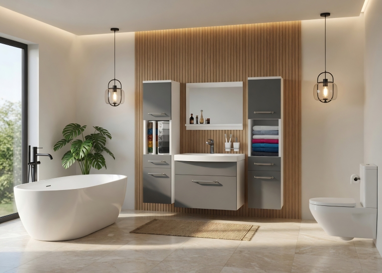 Meuble de salle de bain avec vasque et miroir gris anthracite graphite – Producteur ROD PRIMO M 6/0/W/SR/0/ZINC