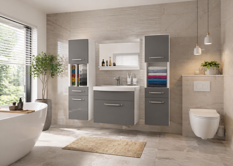 Meuble de salle de bain avec vasque et miroir gris anthracite graphite – Producteur ROD PRIMO M 6/0/W/SR/0/ZINC