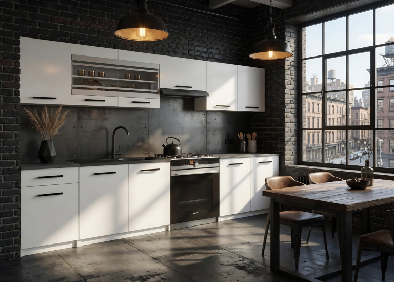 Cuisine 260 cm blanc mat avec plan de travail – Producteur TOR PRIMO260/3/WT/WT/0/B1