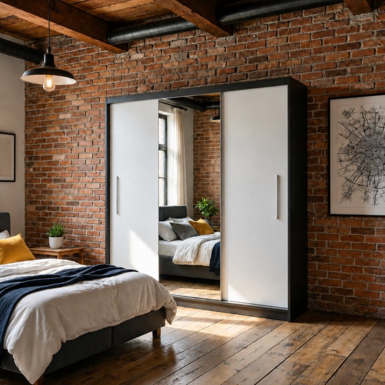 Armoire coulissante 200 cm PRIMO avec miroir blanc mat – Producteur MES PRIMO SZP1/1/B/W/0/AL