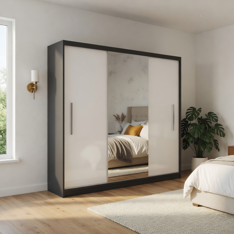 Armoire coulissante 200 cm PRIMO avec miroir blanc mat – Producteur MES PRIMO SZP1/1/B/W/0/AL