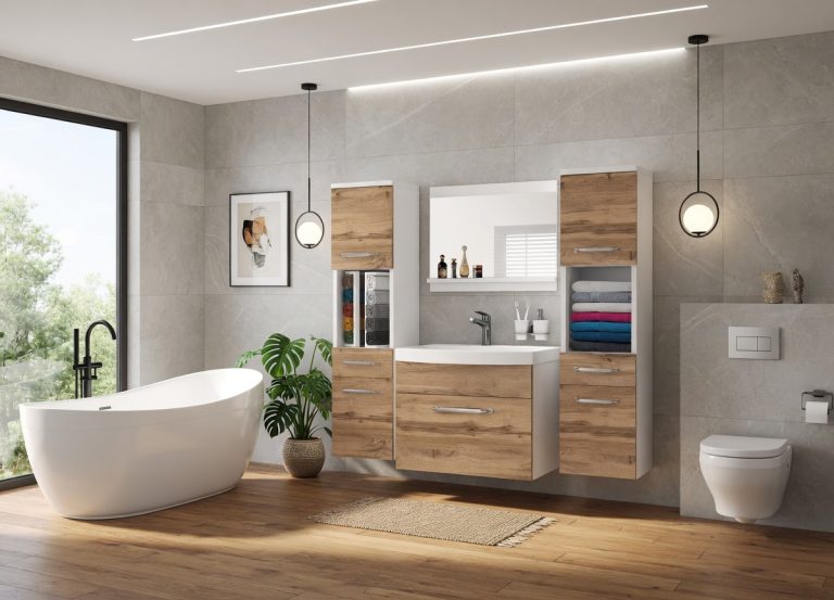 Meuble de salle de bain avec vasque et miroir chêne wotan / chêne sonoma – Producteur ROD PRIMO M 6/0/W/DW/0/ZINC