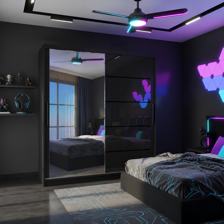Armoire 158 cm Belini noir mat / noir brillant avec portes coulissantes miroir et tiroirs Fabricant MGB SZP7/0/B/1L5B/KLP