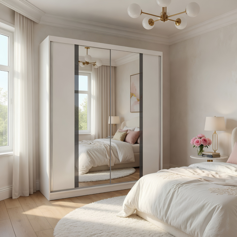 Armoire coulissante 133 cm avec miroir blanc mat Fabricant MV SZP2/2/W/W/S/HI
