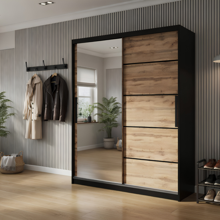 Armoire coulissante 133 cm avec miroir chêne chêne wotan chêne sonoma Fabricant MZ SZP2/2/B/DW/0/BL
