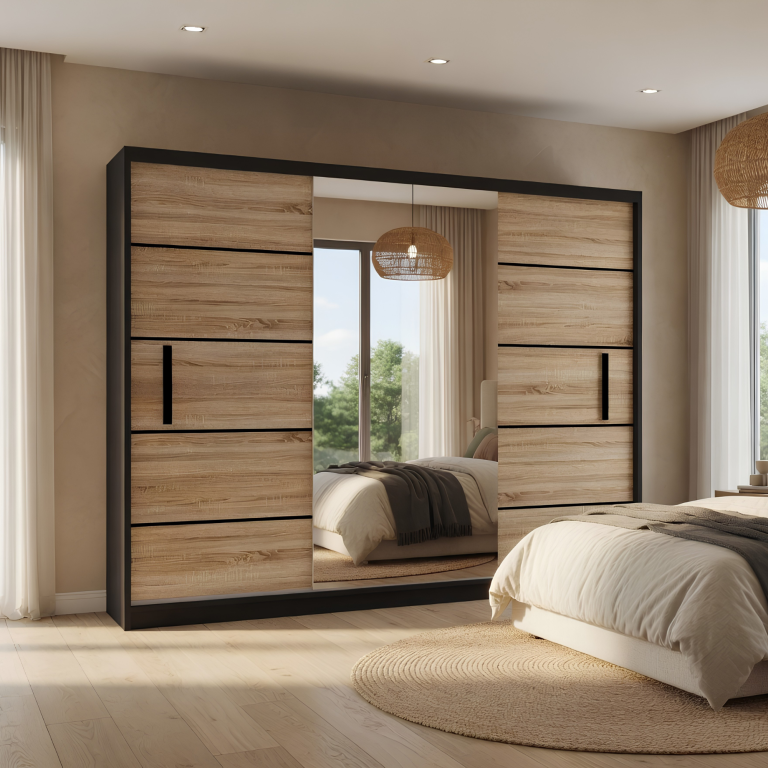 Armoire coulissante 232 cm avec miroir chêne chêne wotan chêne sonoma Fabricant MZ SZP4/2/1B/2DS1L/0/BL
