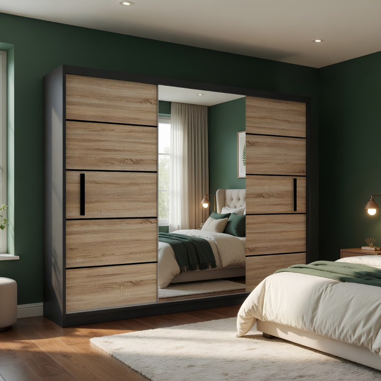 Armoire coulissante 232 cm avec miroir chêne chêne wotan chêne sonoma Fabricant MZ SZP4/2/1B/2DS1L/0/BL