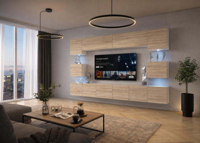 Meuble TV 300 cm chêne wotan / chêne sonoma – Producteur IMP PRIMO 3/5/W/DS/0/0