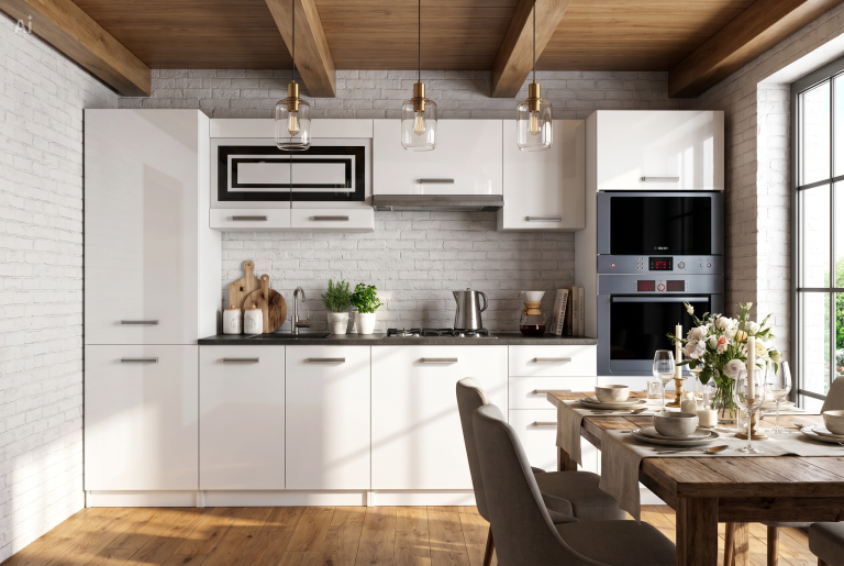 Meubles de cuisine 300 cm blanc brillant avec plan de travail Fabricant INF SYNTKA/6/WT/W/0/F