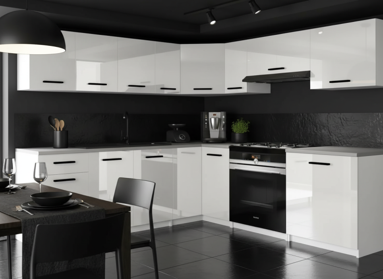 Meubles de cuisine 420 cm blanc brillant avec plan de travail Fabricant INF UNIQAPLUS/4/WT/W/0/B1