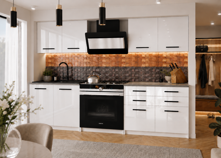 Meubles de cuisine 160 cm blanc brillant avec plan de travail Fabricant INF KOMPAKTO2/2/WT/W/0/B1