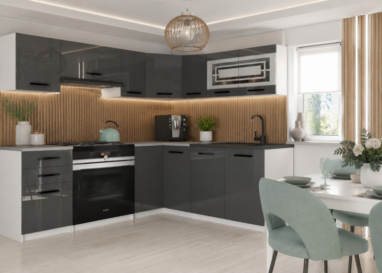 Meubles de cuisine 360 cm gris brillant avec plan de travail Fabricant INF LIDIA2/6/WT/S/0/B1