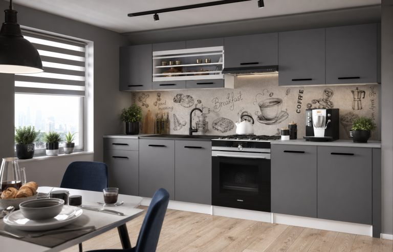 Meubles de cuisine 260 cm gris anthracite graphite avec plan de travail Fabricant TOR JUSTYNA/3/WT/SR/0/B1