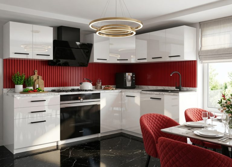 Meubles de cuisine 300 cm blanc brillant avec plan de travail Fabricant INF ARMIN2/3/WT/W/0/B1