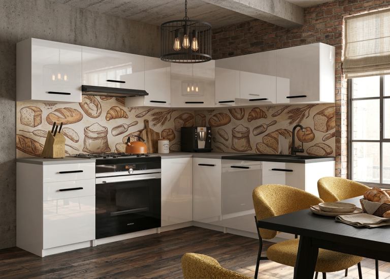 Meubles de cuisine 360 cm blanc brillant avec plan de travail Fabricant INF LIDIAUNIQA2/5/WT/W/0/B1
