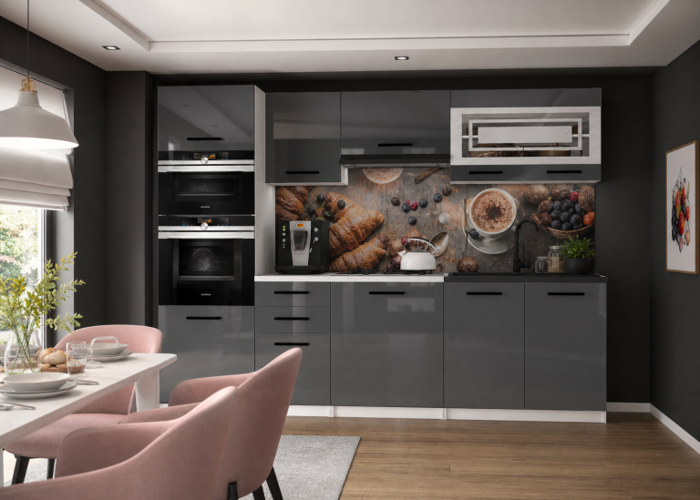 Meubles de cuisine 240 cm gris brillant avec plan de travail Fabricant INF PAULA2/4/WT/S/0/B1