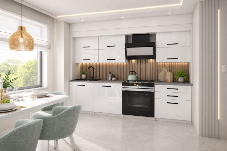 Meubles de cuisine 180 cm blanc brillant avec plan de travail Fabricant INF PRIMERA2/3/WT/W/0/B1