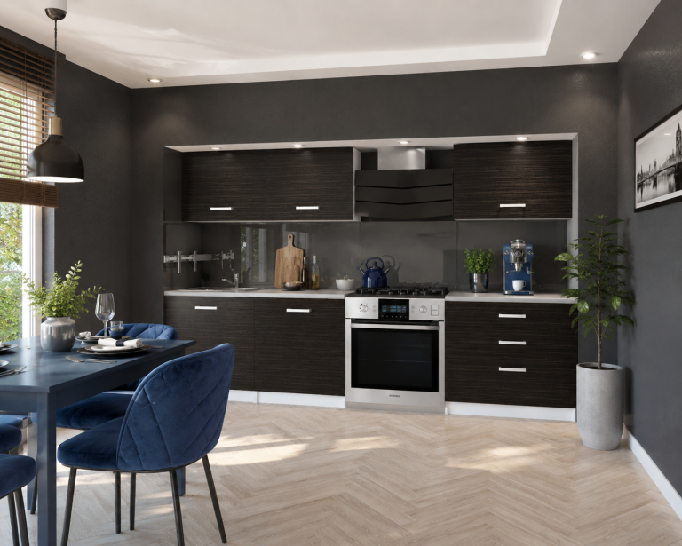 Meuble de cuisine 180 cm noir ébène foncé avec plan de travail Fabricant TOR NEPTUN/2/WT/HK/0/P