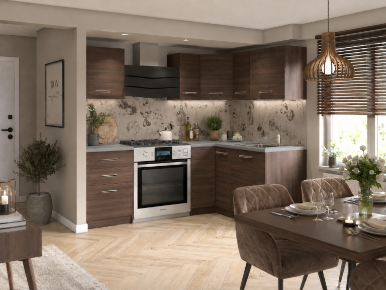 Meubles de cuisine 300 cm brun châtaigne avec plan de travail – Déstockage SAN DIEGO/0/KN/KN/0/F