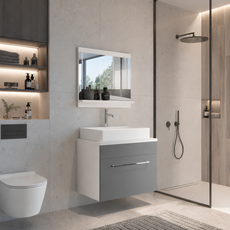 Meubles de salle de bains avec miroir, gris anthracite graphite – Déstockage AUSTIN M 1/0/W/SR/0/ZW
