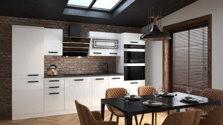 Meubles de cuisine Premium Version Complète 300 cm brillance blanc avec plan de travail Fabricant INF MILA/0/WT/W/B/B1