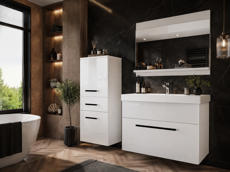 Meuble de salle de bain Belini blanc brillant + lavabo + miroir Fabricant ROD P 2/0/W/W/0/ZW
