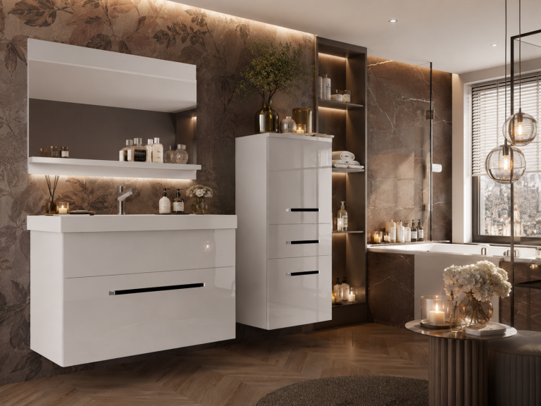 Meuble de salle de bain Belini blanc brillant + lavabo + miroir Fabricant ROD P 2/0/W/W/0/ZW