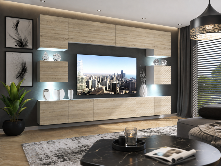 Meuble TV 300 cm chêne wotan / chêne sonoma – Producteur IMP PRIMO 3/5/W/DS/0/0