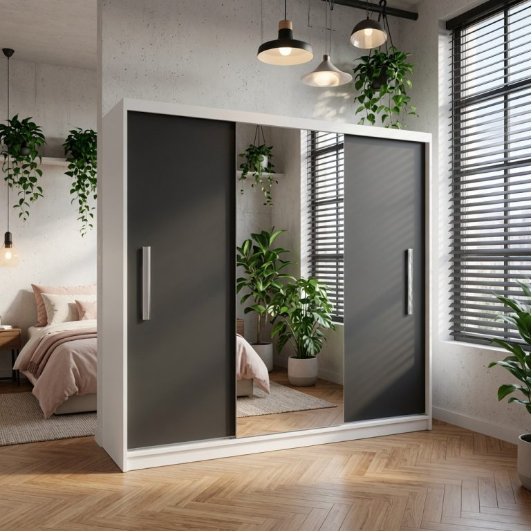 Armoire coulissante 200 cm PRIMO avec miroir noir ébène foncé – Producteur MES PRIMO SZP1/1/W/B/0/AL