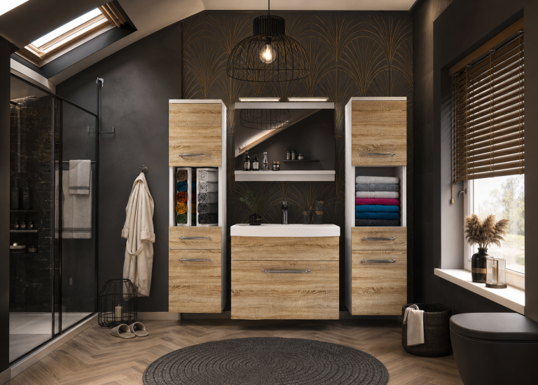 Meuble de salle de bain avec vasque et miroir chêne sonoma – Producteur ROD PRIMO M 6/0/W/DS/0/ZINC