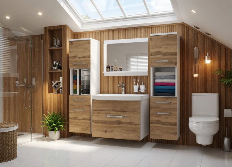 Meuble de salle de bain avec vasque et miroir chêne wotan / chêne sonoma – Producteur ROD PRIMO M 6/0/W/DW/0/ZINC