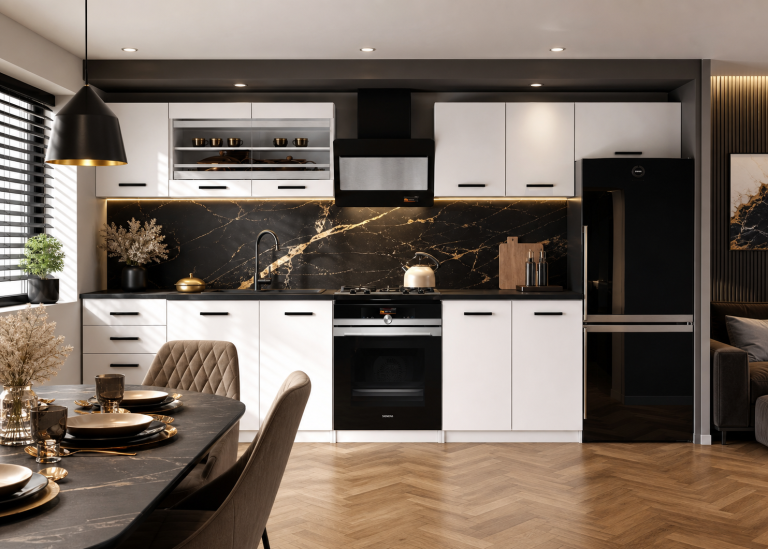 Meubles de cuisine 240 cm blancs mat avec plan de travail Fabricant TOR ELLA2/3/WT/WT/0/B1