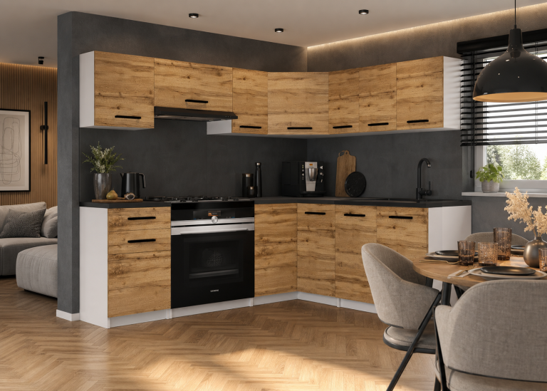 Meubles de cuisine 360 cm en chêne Wotan et chêne Sonoma avec plan de travail Fabricant TOR LIDIAUNIQA2/4/WT/DW/0/B1
