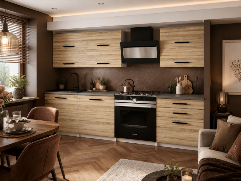 Meubles de cuisine 180 cm en chêne Wotan et chêne Sonoma avec plan de travail Fabricant TOR PRIMERA2/2/WT/DS/0/B1