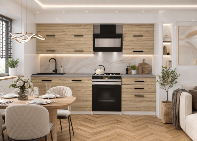 Meubles de cuisine 180 cm en chêne Wotan et chêne Sonoma avec plan de travail Fabricant TOR PRIMERA2/2/WT/DS/0/B1