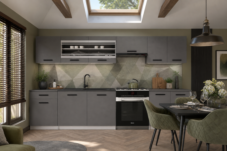Cuisine 260 cm gris anthracite graphite avec plan de travail – Producteur TOR PRIMO260/3/WT/SR/0/B1
