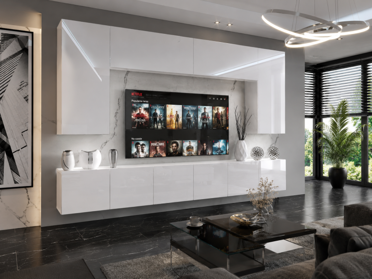 Meuble TV/RTV 300 cm blanc brillant Fabricant IMP 2/5/W/W/0/0