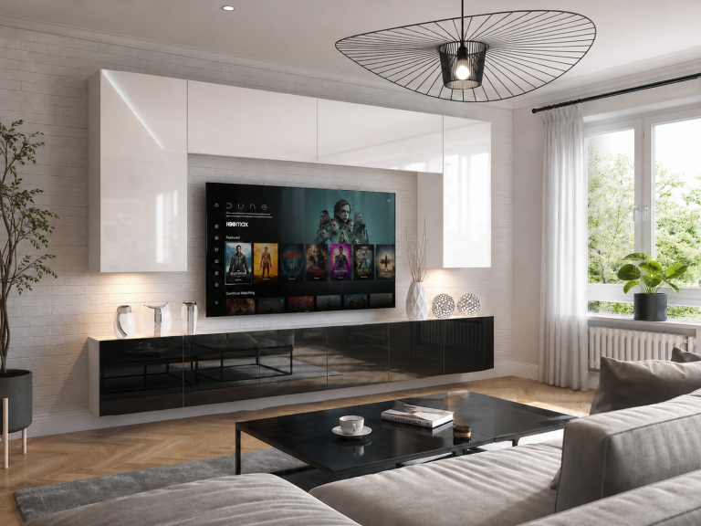 Meuble mural 300 cm Belini blanc brillant / noir brillant Imperium 2 Fabricant IMP 2/5/W/WB/0/0