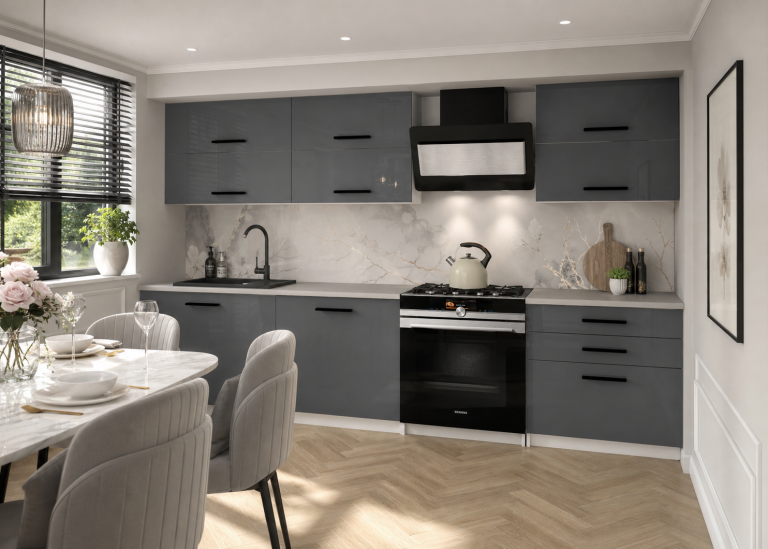 Meubles de cuisine 180 cm gris brillant avec plan de travail Fabricant INF PRIMERA2/2/WT/S/0/B1