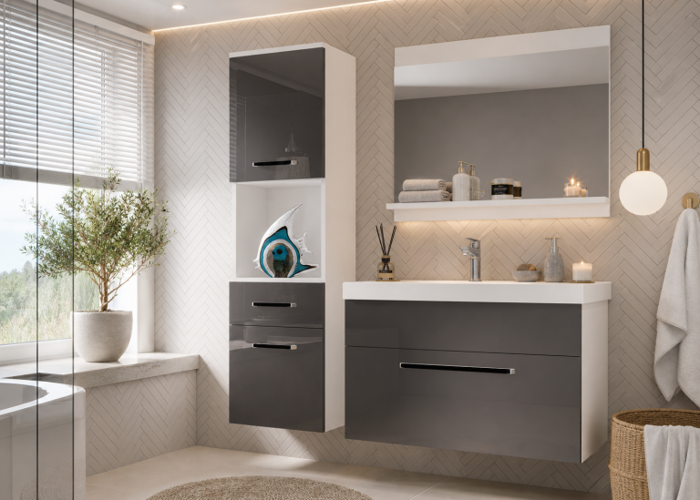 Meuble de salle de bain Belini gris brillant + lavabo + miroir Fabricant ROD P 3/0/W/S/0/ZW