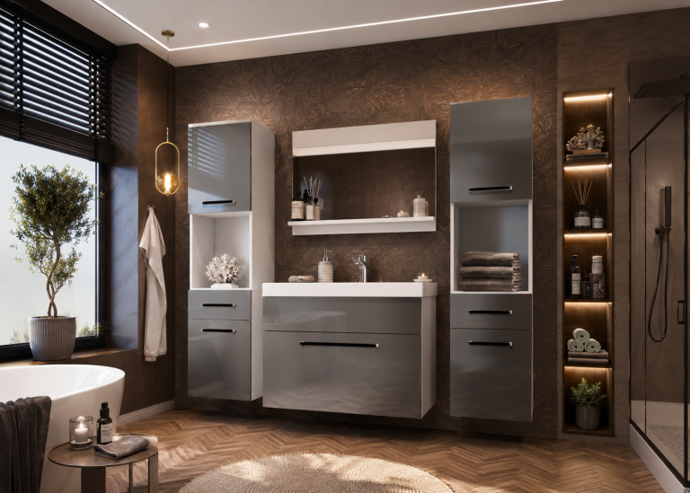 Meuble de salle de bain Belini gris brillant + lavabo + miroir Fabricant ROD P 6/0/W/S/0/ZW