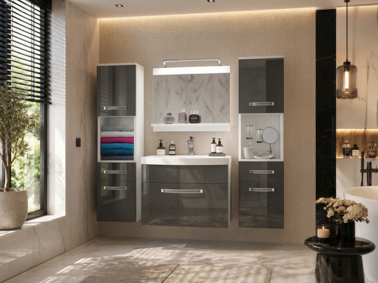 Ensemble de meubles de salle de bain Glamour 102 GLA P 6/0/W/S/0/MB/PP