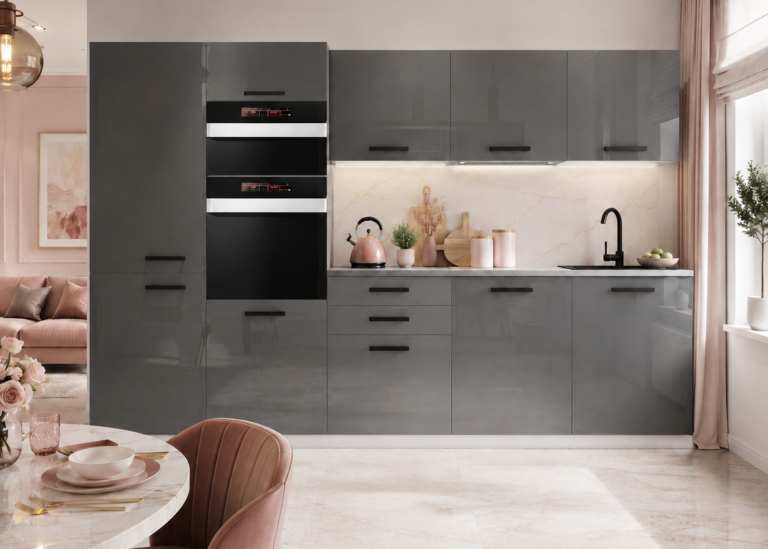 Meubles de cuisine Premium Version Complète 300 cm brillance gris avec plan de travail Fabricant INF GRACE/0/WT/S/B/B1
