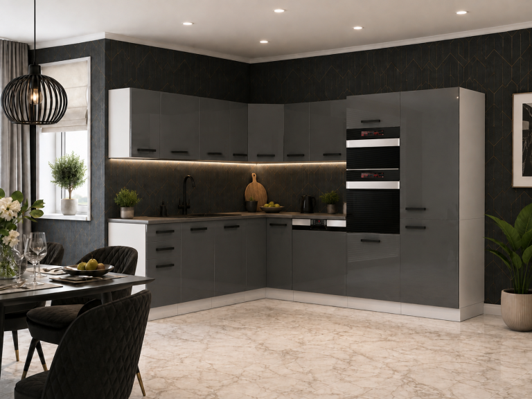 Meubles de cuisine Premium Version Complète 540 cm brillance gris avec plan de travail Fabricant INF JANE/0/WT/S/B/B1