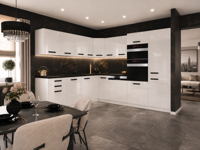 Meubles de cuisine Premium Version Complète 540 cm brillance blanc avec plan de travail Fabricant INF JANE/0/WT/W/B/B1