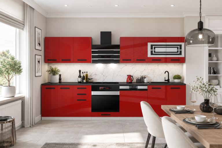 Meubles de cuisine Premium Version Complète 300 cm brillance rouge avec plan de travail Fabricant INF LUCY/0/WT/R/B/B1