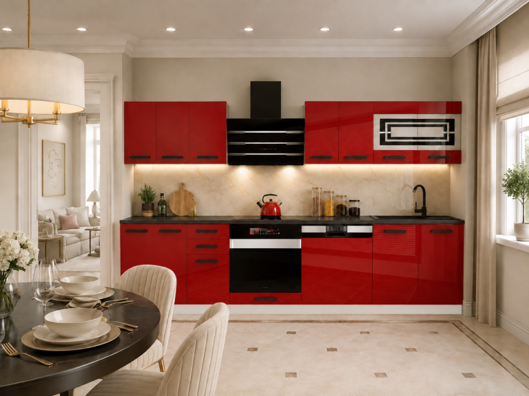 Meubles de cuisine Premium Version Complète 300 cm brillance rouge avec plan de travail Fabricant INF LUCY/0/WT/R/B/B1