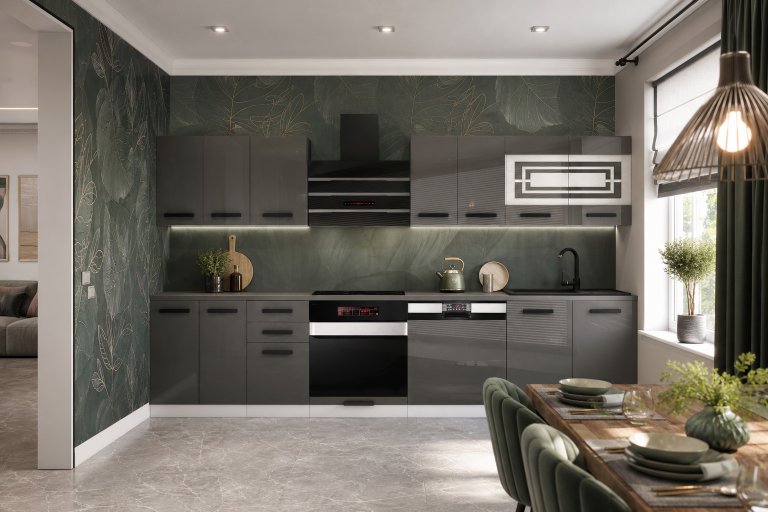 Meubles de cuisine Premium Version Complète 300 cm gris brillant avec plan de travail Fabricant INF LUCY/0/WT/S/B/B1