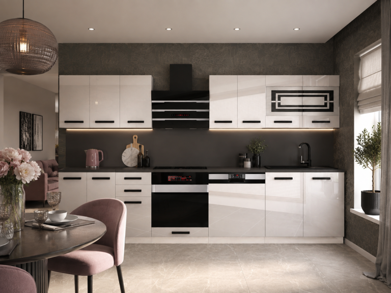 Meubles de cuisine Premium Version Complète 300 cm brillance blanc avec plan de travail Fabricant INF LUCY/0/WT/W/B/B1