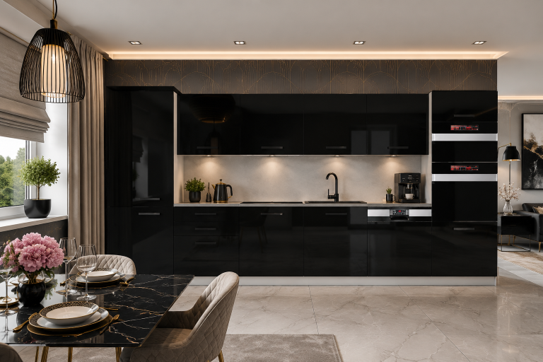 Meubles de cuisine Premium Version Complète 360 cm brillance noir sans plan de travail Fabricant  INF NAOMI/0/WT/B/0/B1
